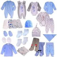 La Bortini Erstausstattungspaket Baby Set 22 Teile Body Hose Strampler Strumpfhosen Shirt Socken in Blau, aus Baumwolle, 44 50 56 62 Spucktücher Sabbertuch