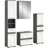 welltime Badmöbel-Set LUCCA, 4-teilig, MDF Hochglanzfront, bestehend aus:, (Set, 4-St), Hochschrank, Waschbeckenunterschrank, Spiegelschrank, Standschrank