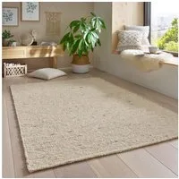 TaraCarpet Wollteppich TaraCarpet Lambrecht, rechteckig, Höhe: 13 mm, Hand-Web-Teppich beige gewalkt Wohnzimmer Esszimmer 070x130 cm