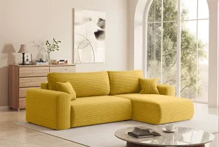 Ecksofa Schlafsofa FLORA Stoff Poso Honiggelb Ottomane Rechts