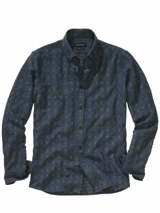 Mey & Edlich Herren Mosaik-Jacquard-Hemd Blau 75 % Baumwolle, 25 % Polyamid