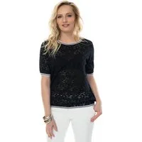 Passioni T-Shirt aus Spitze mit Kontrastbund
