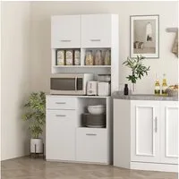 HOMCOM Küchenbuffet Hochschrank mit verstellbaren Regal, Schublade (Vitrinenschrank, 1-St., Buffetschrank mit Soft-Close-Tür) Aufbewahrungsschrank für Küche Esszimmer 80x35x180 cm Weiß