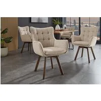 riess-ambiente Drehstuhl THOR beige / braun - Strukturstoff, Eichenholz, 360° drehbar, Armlehne (Einzelartikel, 1 St), Retro-Polsterstuhl - ideal für Ess-, Arbeits-, Wohnzimmer und Büro