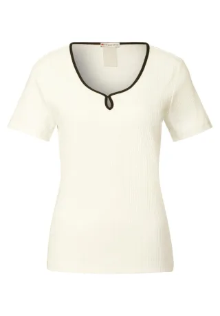 Street One - T-Shirt mit Dekortape weiß - Gr. - 36