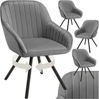 tectake Esszimmerstuhl Drehbarer Armlehnstuhl gepolstert, in Samtoptik, 58 x 58 x 82 cm (Bürostuhl Snug in grau, 4 St), 360° drehbar, Stahlbeine, höhenverstellbar, Belastbarkeit 120 kg