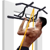 AthleticPro Klimmzugstange für den Türrahmen 60 bis 90cm - bis 140KG, ohne Bohren, inkl. Band, Türschonend, Gummigriffe, legierter Stahl