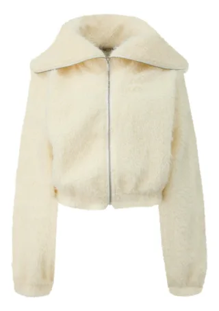 Q/S designed by - Sweatshirtjacke mit großem Umlegekragen beige - Gr. - XL