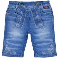 BONDI Trachtenlederhose Mädchen Trachten Jeans Bermuda Hose 26087, Blue D