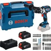 Werkzeug-Set: Akku-Bohrschrauber 18 Volt 110 Nm mit 2 Akkus 5,0 Ah, Ladegerät und Bit-Set Boxed