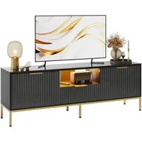 Bestier TV-Schrank TV-Schrank Lowboard für 65 Zoll & kleinere TVs, 144.8 x 35 x 54 cm Türfront mit glänzendem Wellenmuster und Schubladen