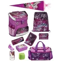 Scooli Schulranzen Campus Fit Pegasus Pferde Schultasche ab der 1. Klasse (Set, 10-tlg., inkl. Sporttasche und Schultüte / Zuckertüte), mit Brustgurt, 980 Gramm leicht, 18L Volumen