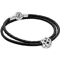 Pandora Silberarmband Damen-Lederim Set mit Charm Unendlichkeit