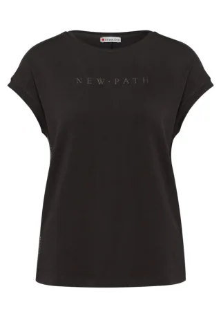 Street One - T-Shirt mit Glitzerdetails braun - Gr. - 36