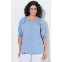 Ulla Popken Longbluse Bluse Jeansoptik Tunika-Ausschnitt Halbarm