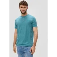 s.Oliver Kurzarmshirt T-Shirt T-Shirt mit Garment Dye und Henley-Ausschnitt