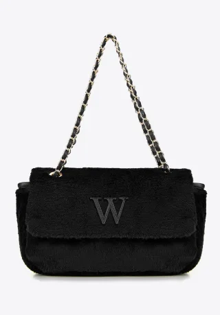 Wittchen Damen-Umhängetasche mit Fellbesatz, schwarzes Polyester