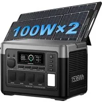 OUKITEL Stromerzeuger P1500E PLUS 1800W/1536Wh Tragbare Powerstation, 1,8 in kW, (LiFePO4-Akku, 1-tlg., Mit 2*100W Solarpanel), Solargenerator mit 4*1800W AC Ausgänge, für Camping,Wohnmobil,Notfall