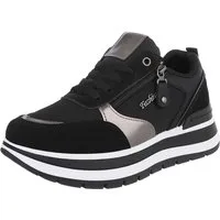 Ital-Design Moderne Sneakers für Damen mit gepolsterter Sohle und Zipper Sneaker (91154425) Keilabsatz/Wedge Sneakers Low in Schwarz