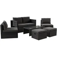 Juskys Gartenlounge-Set Salou, (6-tlg), für 6 Personen, Polyrattan, Glasplatte, wetterfest, mit Kissen