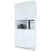 Vladon Aktenschrank Logan V2 (Aktenschrank, mit 5 Fächern und 4 Türen) Weiß matt/Weiß matt (82 x 185 x 37 cm)