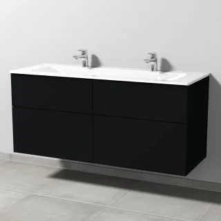 Sanipa 3way Glas-Set Glas-Doppelwaschtisch und Unterbau mit 4 Auszügen, Schwarz-Matt SF20808