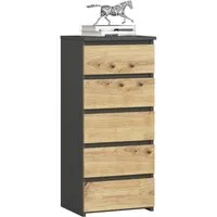 Milord FURNITURE Kommode mit 5 Schubladen 40 cm breit Holz Schrank B40xH92xT35 cm (Highboard Anrichte Schlafzimmer Wohnzimmer Flur Büro Organizer)