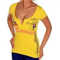 RMK T-Shirt Damen Freizeit Sommer kurzarm Shirt mit V-Kragen V-Neck Ausschnitt