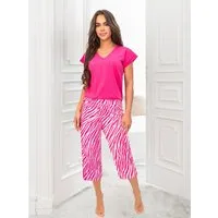 Donna Capri-Pyjama Schlafanzug (2 tlg) 3/4-Culotte mit Zebra-Druck