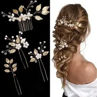 Zaewry Haarspange Braut-Haarspangen Blatt Haarclips Blumen-Design, Vintage-Haarschmuck, Mit Kristall- und Perlenverzierung, 4-tlg., für Braut, Brautjungfern, Frauen und Mädchen