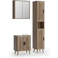 Vicco Badmöbel-Set Skara, Eiche, 3 Teile, mit Hochschrank, (3-St., 3er Set)