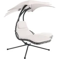 STEELSØN Hängesessel Nyria Schwebeliege mit Sonnendach (beige, mit Kissen), schwerelose Schaukelliege bis 120 kg, Sonnenliege wetterfest