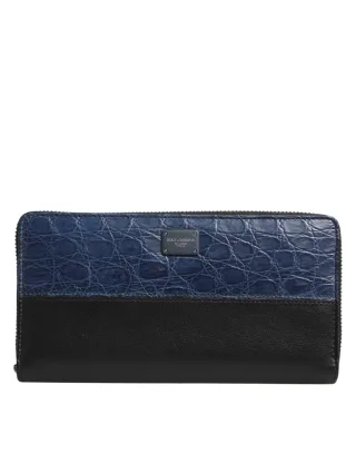 Schwarze Blaue Exotische Leder Herren Continental Clutch Geldbörse