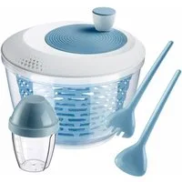 WESTMARK Salatschleuder im Set mit Salatbesteck und Dressingshaker, blau, (Set), 3 teiliges Set, spülmaschinengeeignet