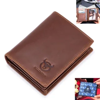 BULLCAPTAIN Men's Genuine Leather Wallet Multi Card Bag Large Capacity Bifold Wallet Credit Card Holder Multi Card Slots