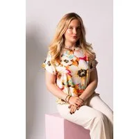 Passioni T-Shirt mit Blumenprint und Kordelzug am Saum