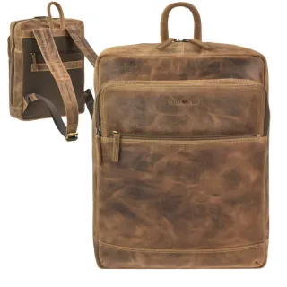 Notebook-Rucksack mit Notebookfach Leder braun 36x43cm | Greenburry Vintage Rucksack mit Trolleyband für Damen und Herren im Alltag und auf Reisen