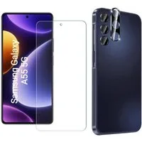 CLM-Tech Displayschutzglas 2X Schutzfolie für Samsung Galaxy A55 5G Panzerfolie Kameraschutz für Samsung Galaxy A55 5G, 2er Set Kameraglas Panzerglas Displayschutz 9H Glas, 2 Stück, Unterstützt Fingerabdruck-ID