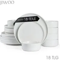 JIWOO Geschirr-Set 18er Tafelservice TellerSet Kombiservice Schüssel Speiseteller Set (18-tlg), 6 Personen, Keramik, Hochwertiges Keramik Geschirr Set Weiß Mikrowellen spülmaschinenfest