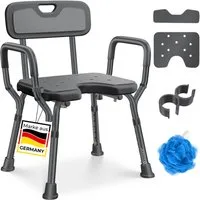 KESSER Badhocker Duschhocker mit Lehne höhenverstellbar in 6 Stufen 38-54cm (Duschstuhl mit Brausehalterung, Anti-Rutsch Füße & Matten), Duschsitz 150KG belastbar Duschhilfe Senioren & Schwangere