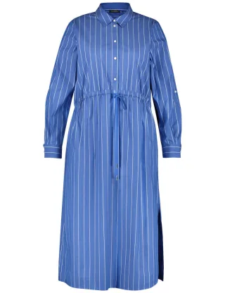 SAMOON - Baumwollkleid mit Streifen-Dessin und Tunnelzug blau - Gr. - 42