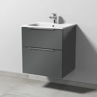 Sanipa 3way Waschtischunterbau zu Geberit Renova Plan Slim Waschtisch mit 2 Auszügen, Anthrazit-Glan UF68579