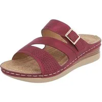 Ital-Design Damen Keilsandale mit Schnalle und Komfortfußbett Pantolette (91849268) Keilabsatz/Wedge Keilsandaletten in Weinrot