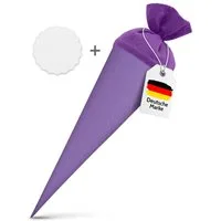 itenga Schultüte itenga Set Lila Schultüte Rohling 70 cm rund + Namensschild Stern (Mot