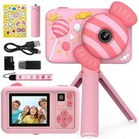 MOPUEA Kinderkamera Mit Doppelobjektiv 1080P 32GB 2 Zoll Bildschirm Kinderkamera (inkl. Kamera Mit Zubehör Für Kinderfotografie, Doppelobjektiv 1080P 32GB Silikonhülle Timer Funktion)