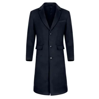 Herren Winter Wollmantel Knielang Slim Fit Umlegekragen Business M?ntel Blau