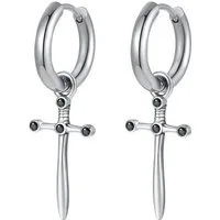 Order & Smile Schmuck Paar Ohrhänger Creolen mit Kreuz: Gothic Schmuck Ohrringe aus Edelstahl