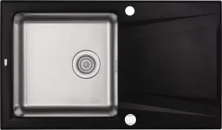 Neuesbad Granit-Edelstahlspüle 860x500x220, Graphit Metallic, mit SPACE SAVER NB1DEZSRG1131