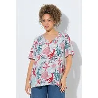 Ulla Popken Druckbluse Smok-Bluse maritimer Druck Tunika-Ausschnitt