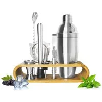 Sendez Cocktail Shaker 11 tlg Bar Set 700ml Cocktailset aus Edelstahl Barkeeper mit Ständer, Edelstahl